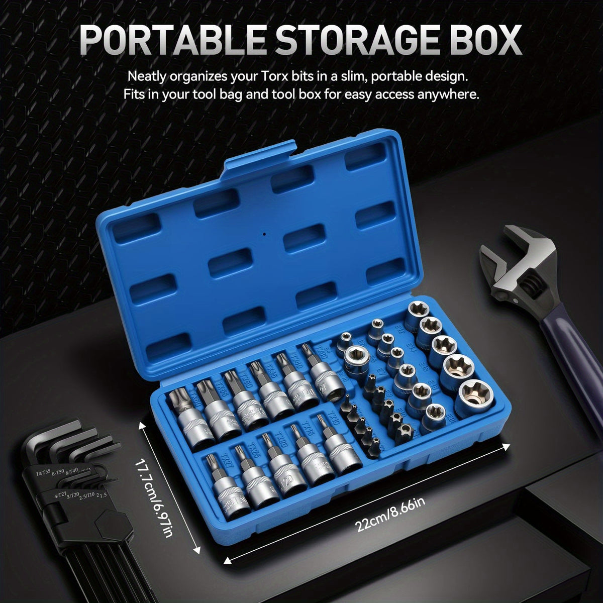 Torx Star Bit Socket Set 34/46-Piece – 3/8" Drive, CR-V & S2 Steel, E4–20 & T10–60, Tamper-Proof TT10–TT55, Adapter & Storage Case | Car & Home Use
