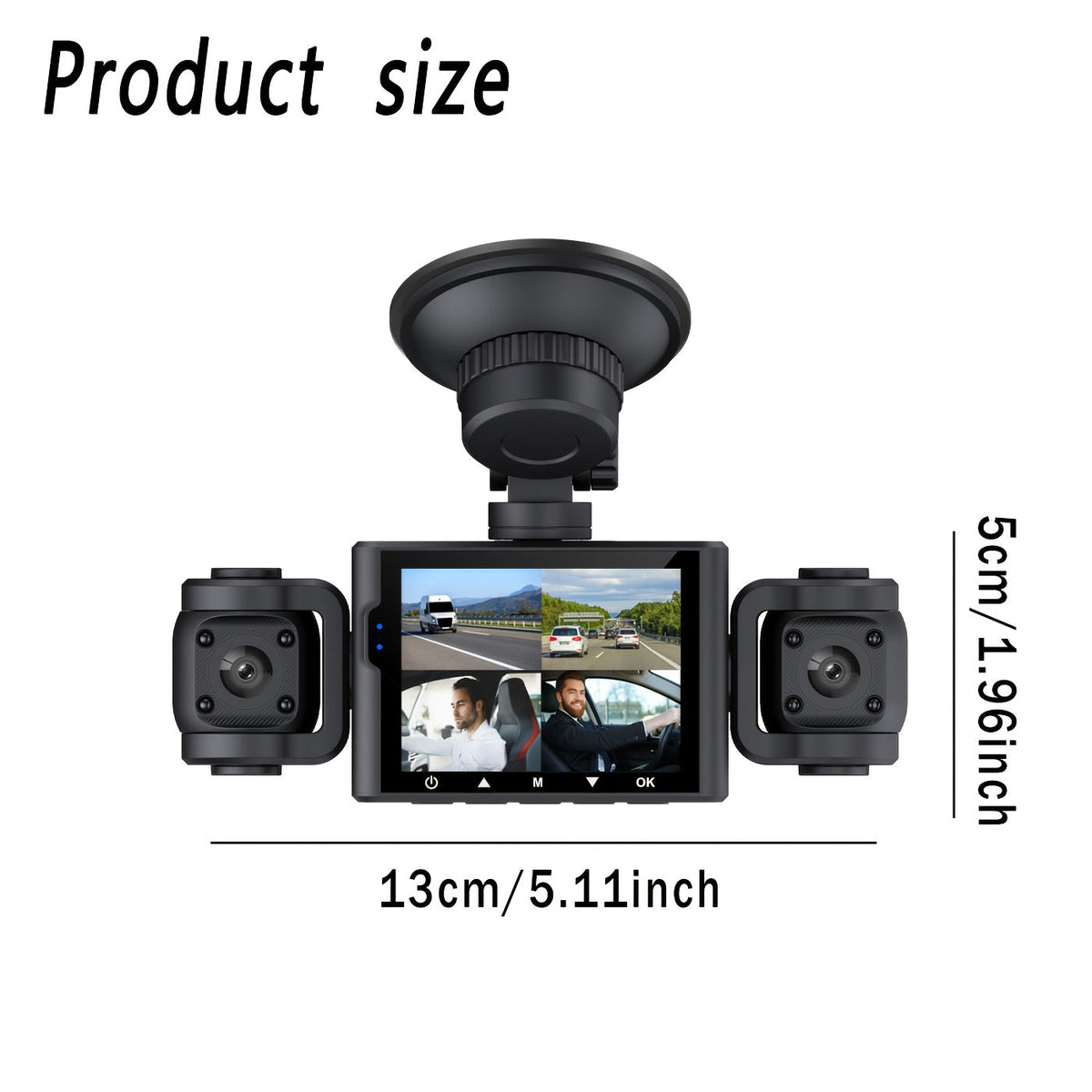 4-Lens 360° Dash Cam 1080P – Front Rear Left Right Coverage, 2.4" Quad-Split Screen, Super Night Vision WDR, G-Sensor Loop Recording, Optional 64GB Card