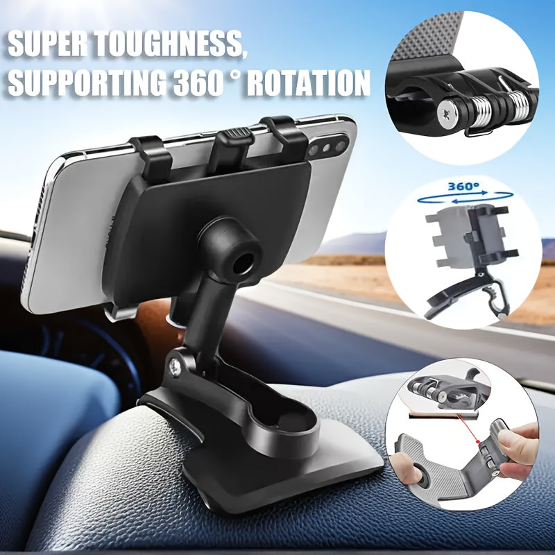 Dashboard Phone Holder 360° Rotating Car Mount | Universal Fit for All Smartphones, Stable Grip, Multifunctional Car & Desk Cradle – Black