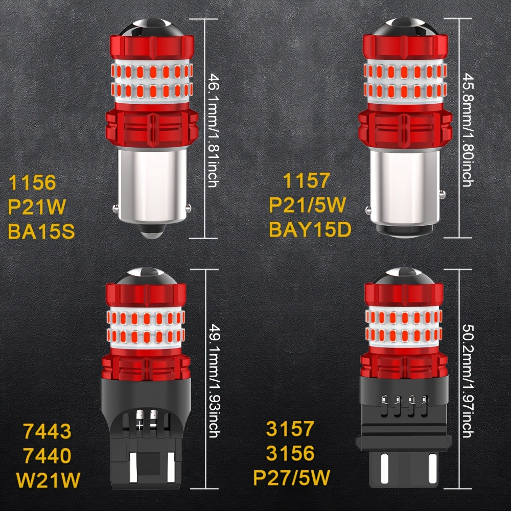 LED Brake Light Bulbs 2pcs 3-Flash Warning, Red Stop Tail Parking Light, Fits 3157 3156 1156 1157 7443 7506, No Error Canbus Compatible