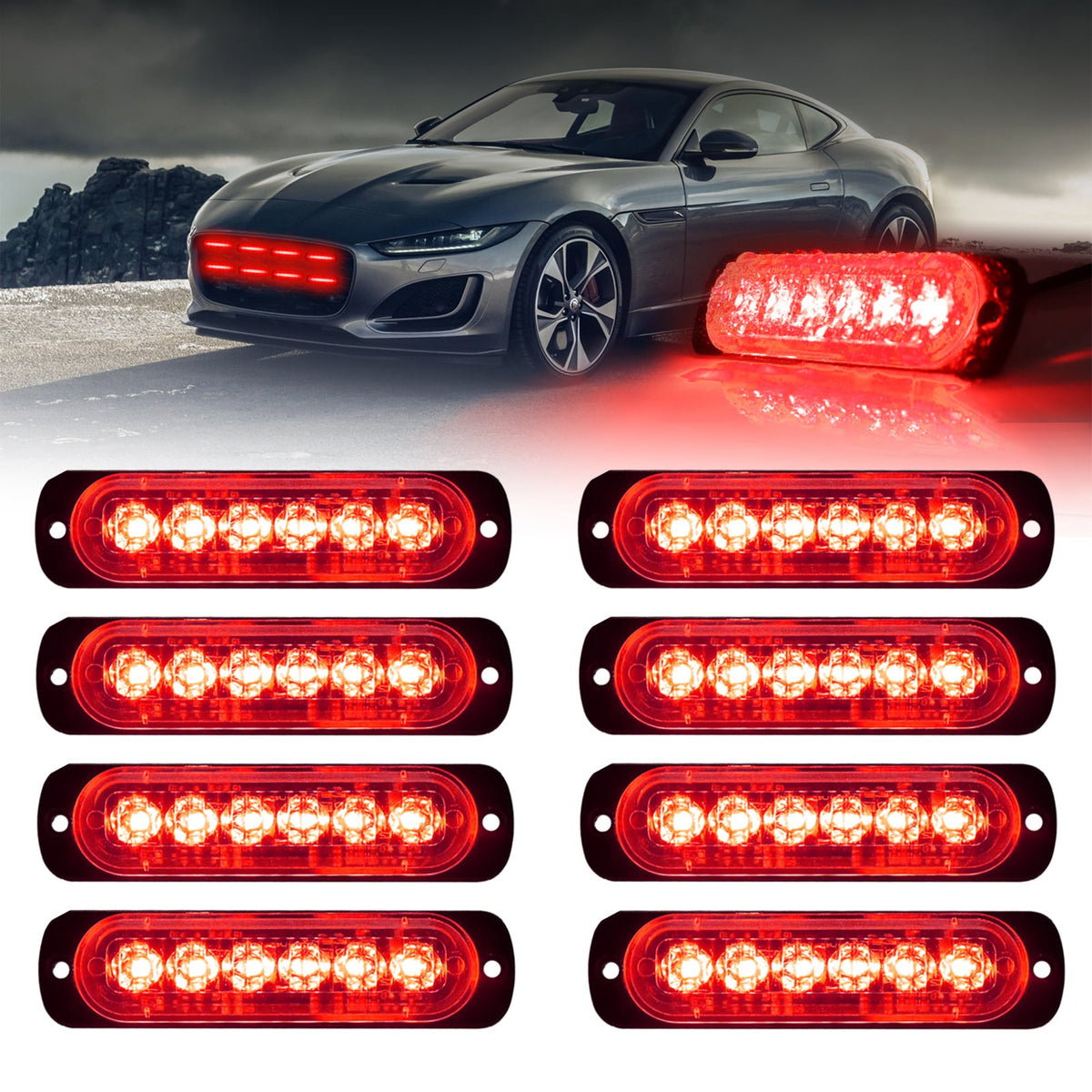 8PCS Ultra-Bright LED Light Bar Strip Kit, Truck Pickup Car Van RV Boat Lighting Decoration, Amber White Red Multi-Color Accent Lights