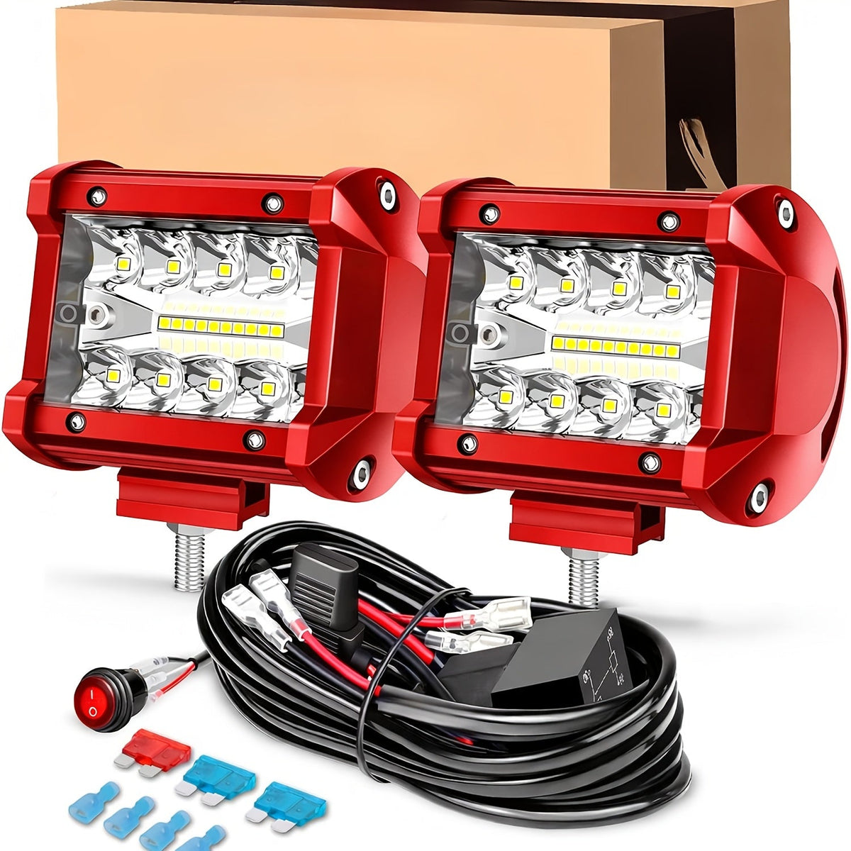 4 Inch LED Pod Lights, Triple Row Combo Flood & Driving Off-Road Lights, 3000+ Lumens with Wiring Harness, Cube Pods for Truck Boat ATV UTV, 2PCS
