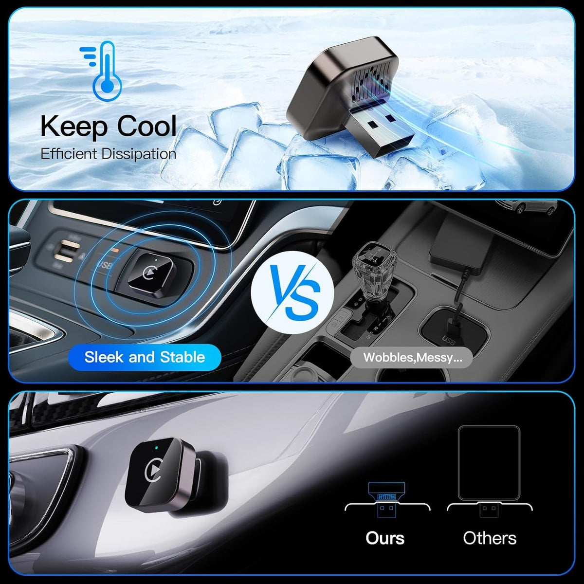 Wireless CarPlay Adapter 2-in-1 – Wired to Wireless CarPlay & Android Auto, Mini USB + Type-C, Fast Stable Connection | iOS 10+ & Android 11+