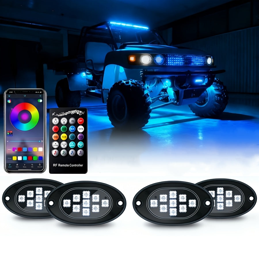 RGB LED Rock Lights Kit for Trucks, App & Remote Control Music Mode, 16M Color Underglow Footwell Neon Lights, 4/8/10PCS for Pickup Off-Road RZR SUV ATV UTV