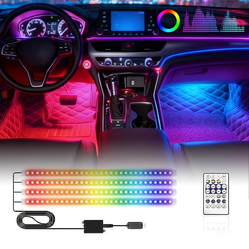 RGB Car Interior Ambient Light 48 LED Under Seat Lighting Kit App Control USB Remote 16 Million Colors for All Car Models No Battery Required