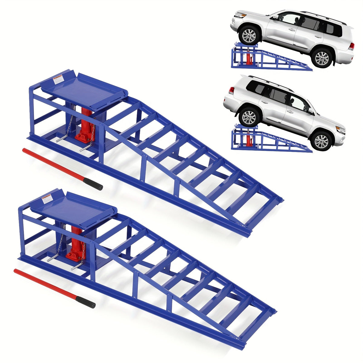 Hydraulic Car Ramps 2 Pack 5-Ton 11000 LBS - Low Profile Heavy Duty Steel Service Lift Ramps for Car Truck Trailer Garage Repair, No Installation Required