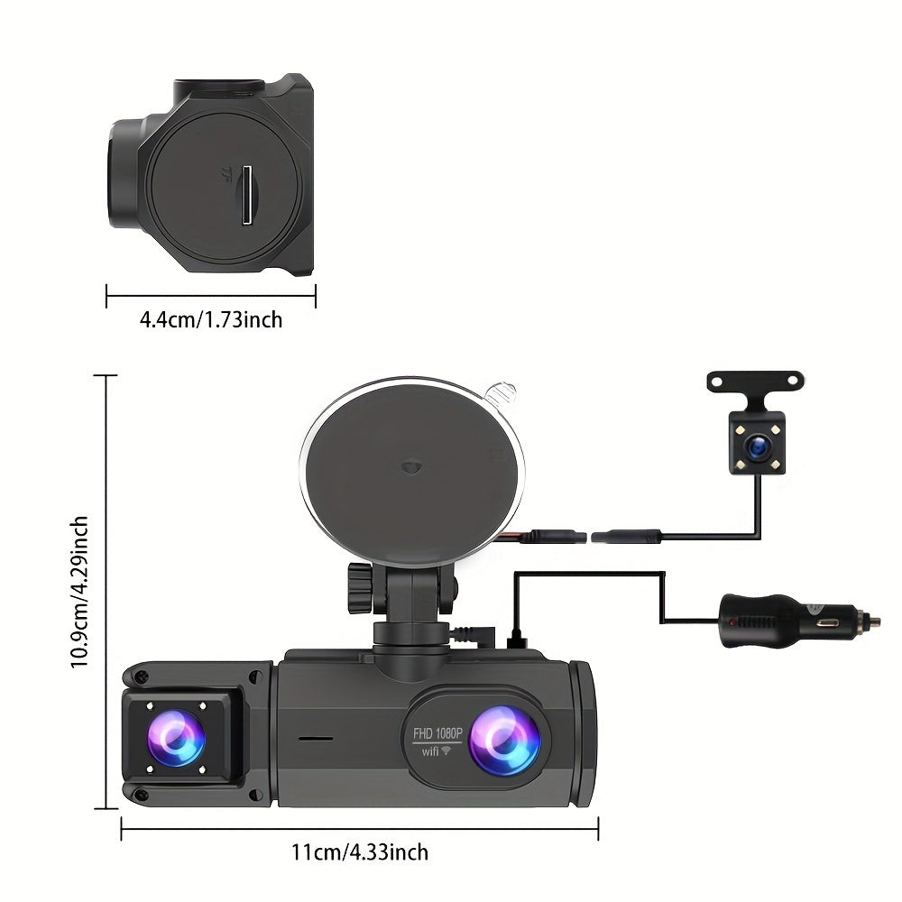 Dash Cam 2/3 Lens with Night Vision & WiFi – 2.0" IPS Screen, 170° Wide Angle, Loop Recording, G-Sensor, Optional 32GB Card