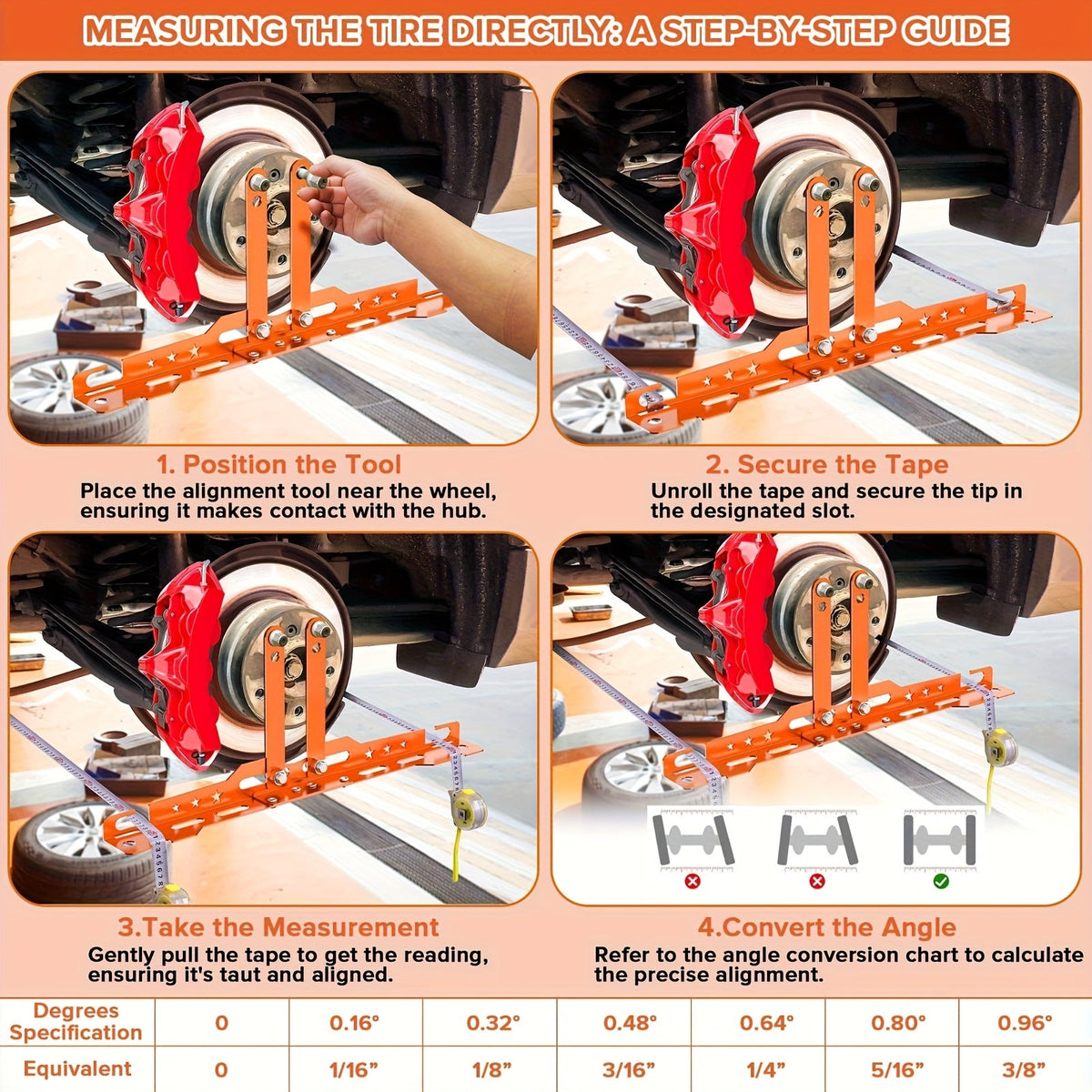 Wheel Alignment Tool Kit – Toe & Camber Angle Positioning Plates with 2 Measuring Bands, DIY Car Alignment Set for Home Garage, Red