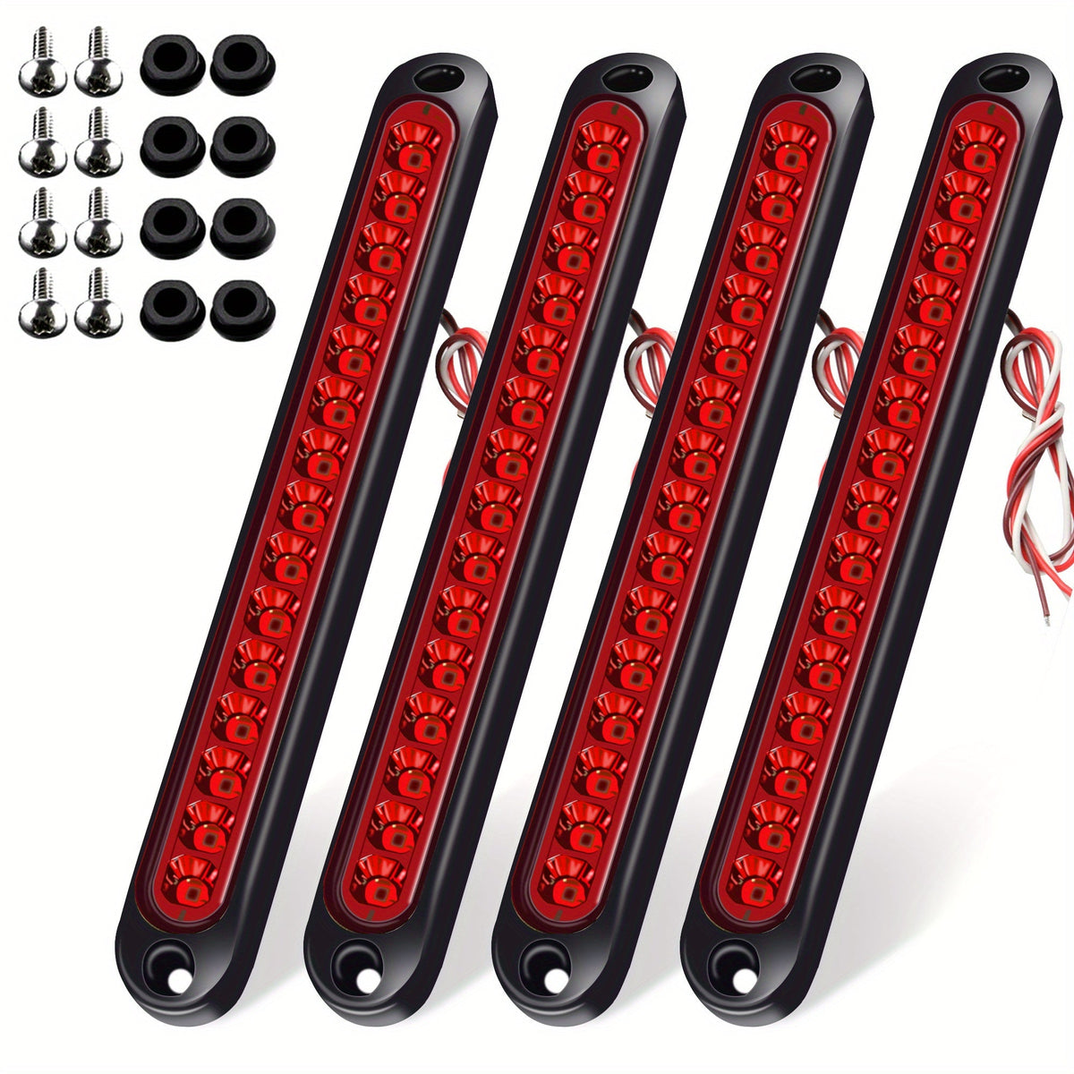 LED Trailer Tail Lights 4-Pack – 15 LED Stop, Turn Signal & Marker Bar Lights for Truck, Semi, Boat Trailer & Off-Road, Amber/Red/White