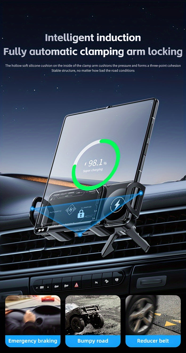 Wireless Charging Car Mount 15W – Air Vent Phone Holder | 90° Rotation, One-Button Release | Fits Folding Screen, iPhone, Samsung & All Smartphones