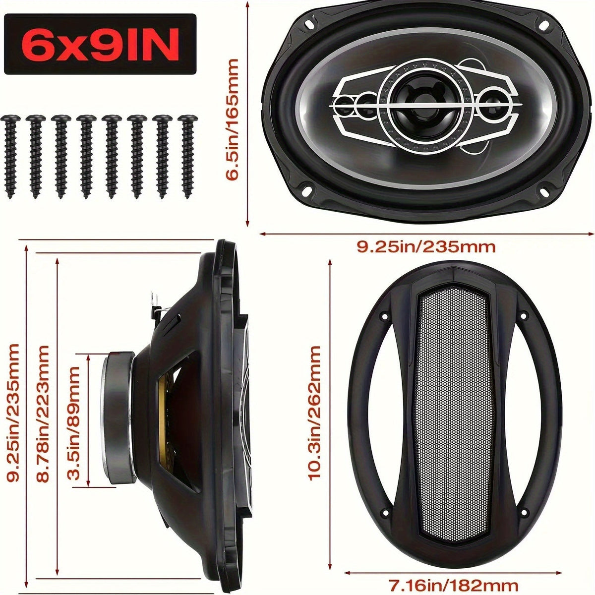 6x9 Car Speakers 5-Way Coaxial Full Range, 600W Stereo Car Door Speakers with Stainless Steel Frame, Universal Vehicle Audio System Upgrade for Cars Trucks, 2-Pack Modern Car Stereo Speakers