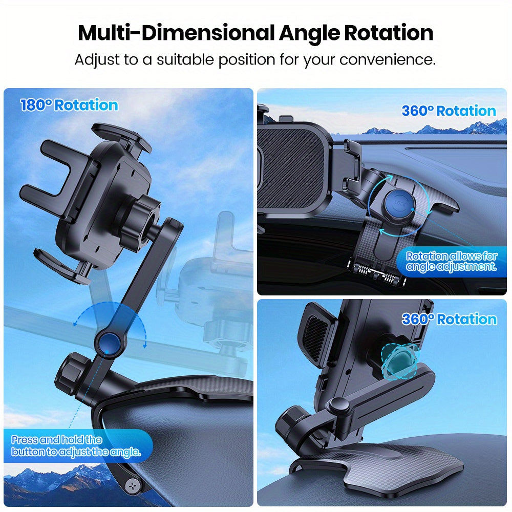 Car Phone Holder Mount, 360° Adjustable Dashboard Cell Phone Mount with Anti-Slip Silicone Clip, Multi-Angle Stable Automotive Smartphone Cradle for All Phones