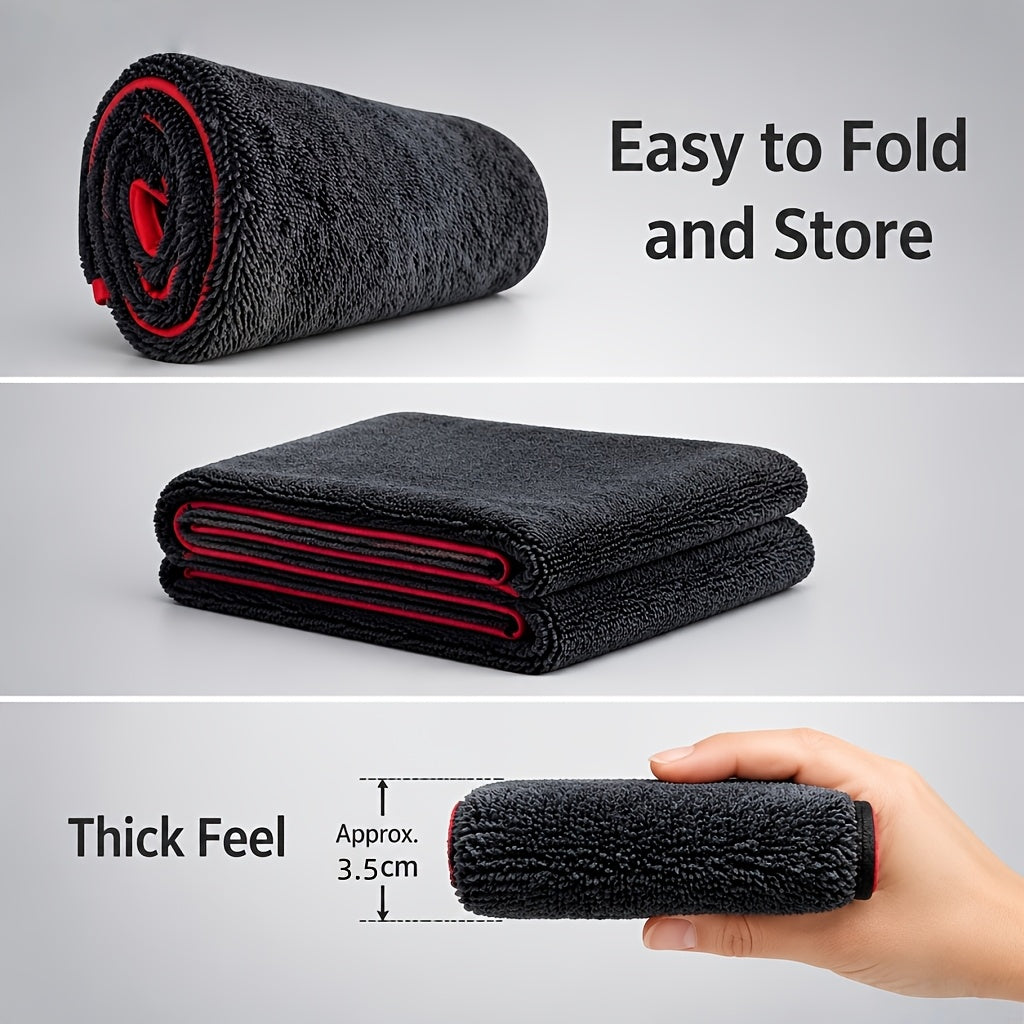 XXL Microfiber Car Drying Towel 2-Pack, Twist Ring Super Absorbent, Thickened for Cars Trucks Boats — Red & Gray Detail Cloth