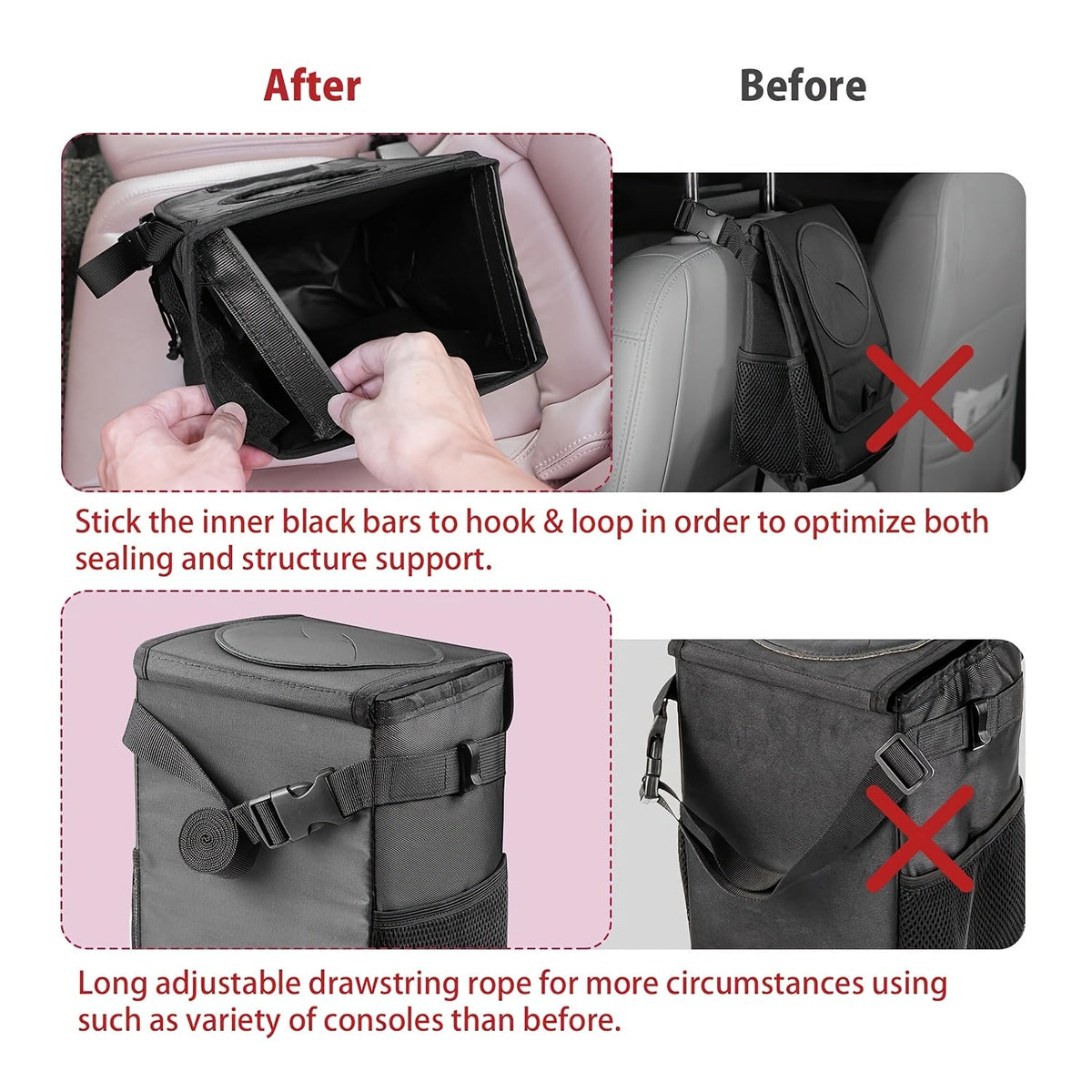 Car Trash Can Leakproof 2.1 Gallon – See-Through Window & Removable Liner | Garbage Bin Organizer for SUV Truck Vehicle Black Coffee