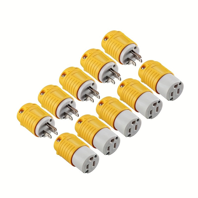NEMA 5-15R RV Replacement Plug Set | Male & Female Connectors 15A 125V American Industrial Straight Connector for RV, Generator & Outdoor Use – Yellow, 1 or 3 Sets