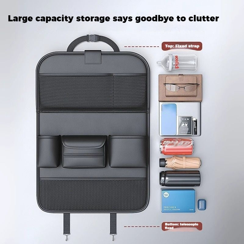 Faux Leather Car Seat Backrest Organizer with Foldable Table Tablet Stand Seat Protection Pad for Cars SUVs Black Gray Brown 1pc 2pcs