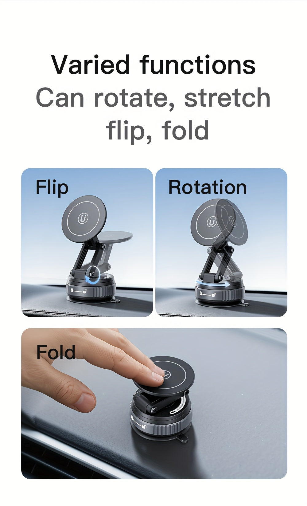 Magnetic Car Phone Mount 360° Rotation – Foldable Universal Holder for iPhone 16 15 14 12 & All Smartphones, Portrait & Landscape