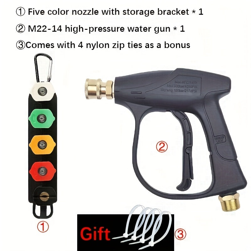 Pressure Washer Gun Kit with 5 Color-Coded Nozzles – M22-14 & 1/4" Quick Connect, Storage Base for Car Wash & Power Washer
