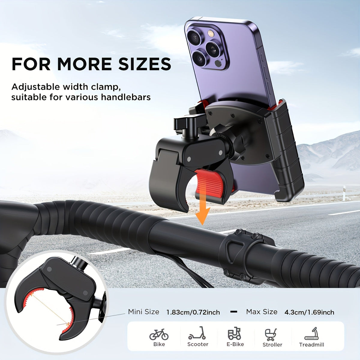 Motorcycle Phone Mount – Quick Lock Handlebar Holder, Camera-Friendly Universal Bike Clamp for iPhone & Samsung 4–7" | Scooter Bicycle E-Bike