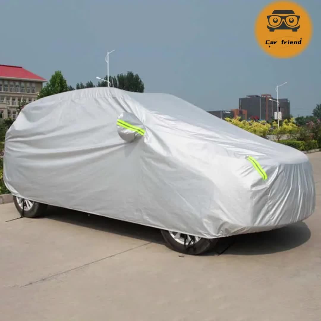 All-Season Waterproof Car Cover – 190T Oxford Cloth, UV Protection, Windproof, Fits Cars & SUVs 183–216 Inches, with Storage Bag (Silver)