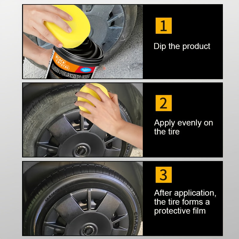 Car Plastic Restorer & Interior Shine Kit | Tire Dressing, Discoloration Fix & Plastic Renewal Cream – 150g with Applicator Sponge