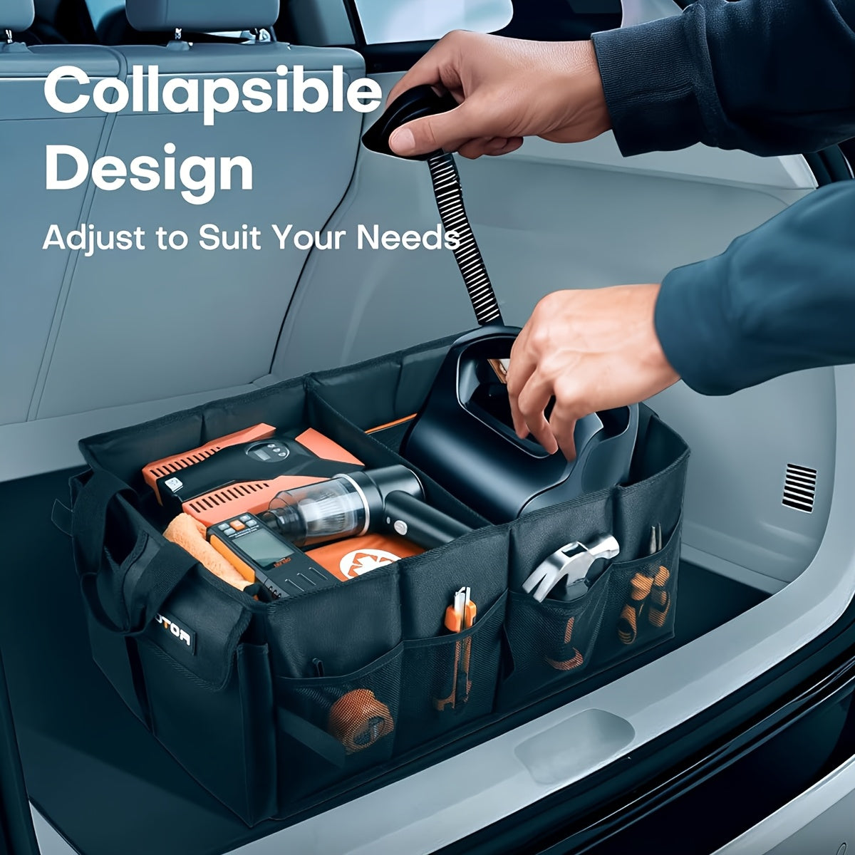 Car Trunk Organizer Foldable Waterproof Large Capacity – Collapsible Cargo Storage Box for SUV Truck Van Universal Fit Black