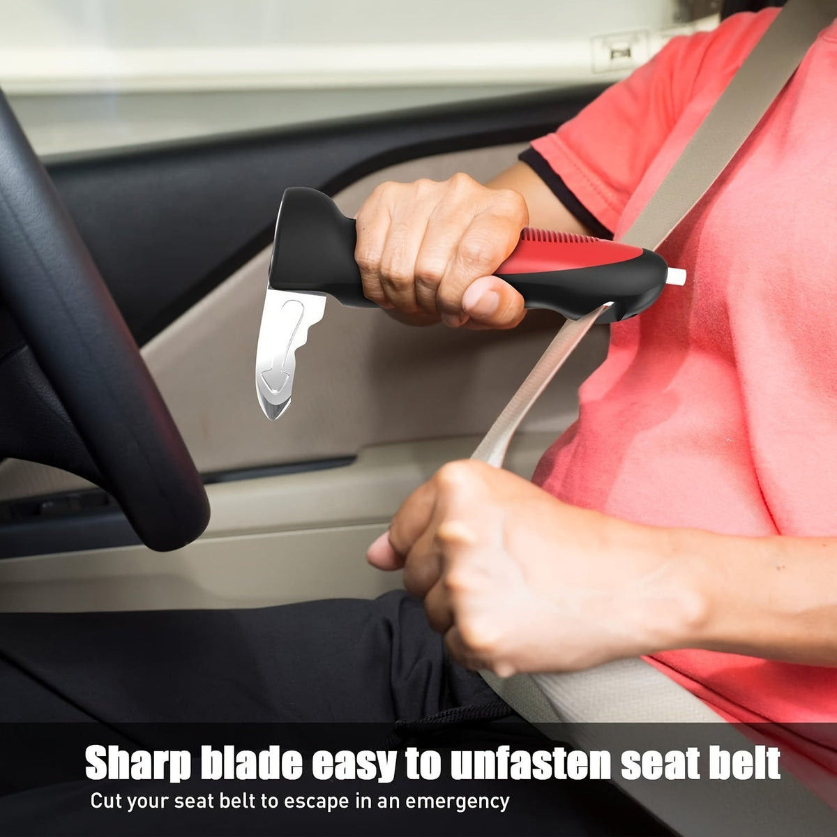 Car Door Assist Handle for Elderly & Disabled 3-in-1 Portable Grab Bar with LED Light Seat Belt Cutter Window Breaker Aluminum Alloy