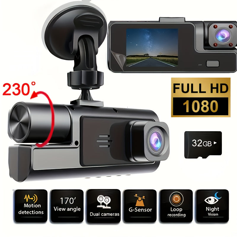 Dash Cam 1080P Dual & Triple Lens – IR Night Vision, 170° Wide Angle, G-Sensor, Loop Recording, 24H Parking Mode, 2" IPS Screen, WiFi Optional