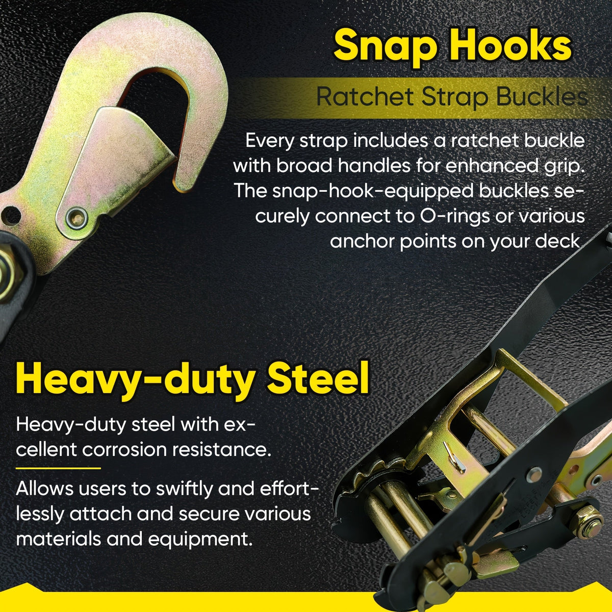Ratchet Tie Down Straps 4-Pack – 9900 LB Break Strength, 2"x96" Wheel Straps with Snap Hooks for UTV, SUV, Truck & Trailer Transport
