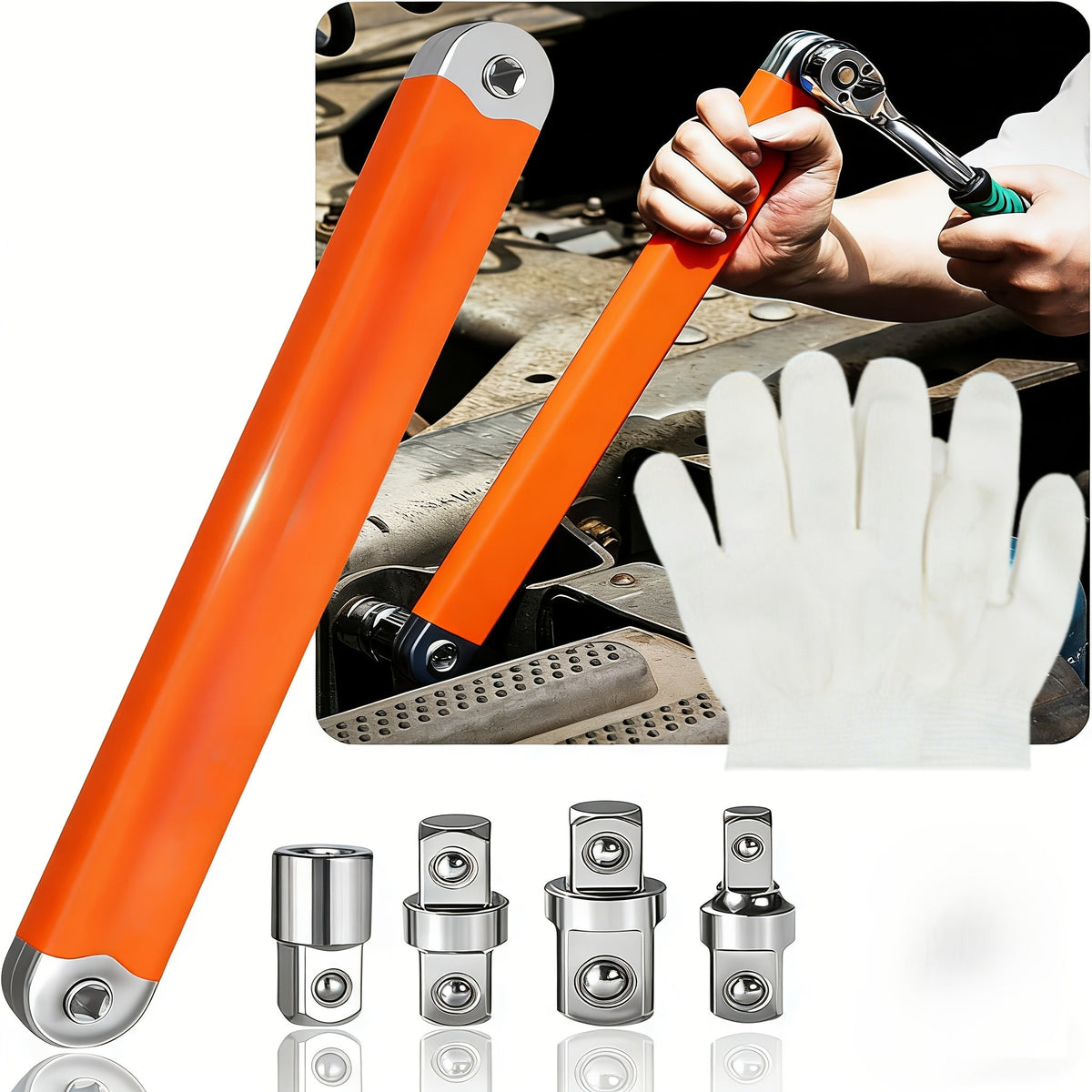 Zero Offset Extension Wrench Set 15 Inch Impact-Ready with 3/8 Ratchet & 1/2 1/4 3/8 Square Drive Adapters for Tight Spaces & Auto Repair