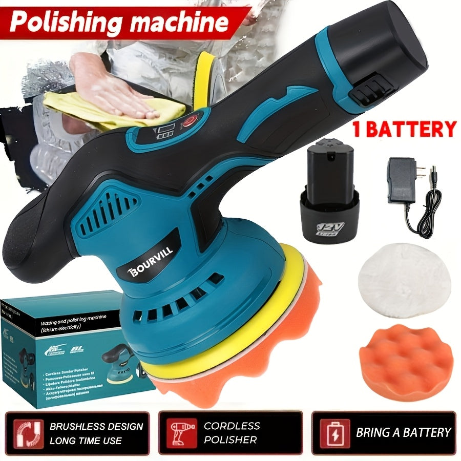 Cordless Car Polisher 5-Inch 8-Speed 5000RPM Battery-Powered Orbital Buffer for Car Detailing Scratch Removal Paint Correction by BOURVILL