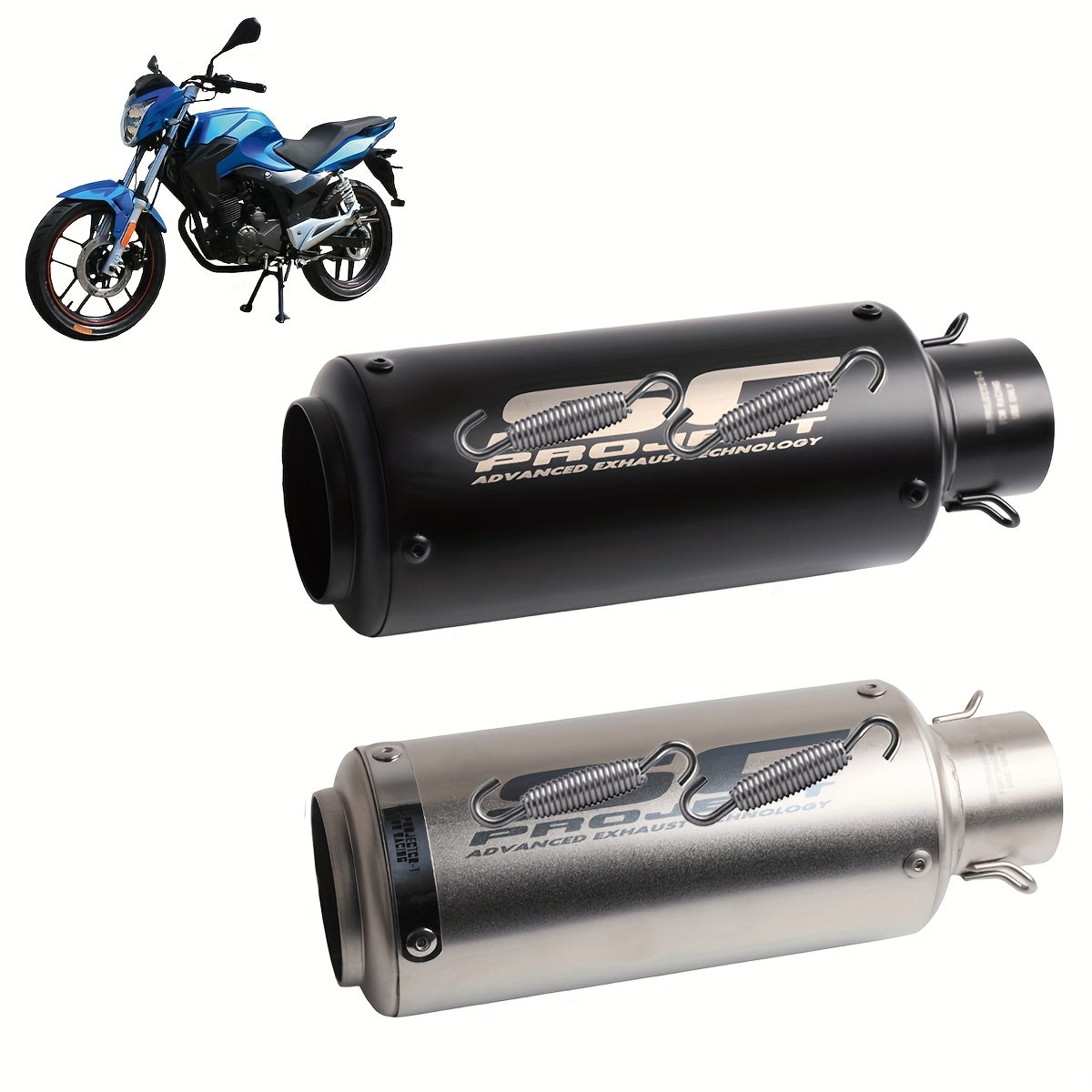 Motorcycle Exhaust Pipe Slip-On Universal 51MM Stainless Steel – Fits Z900 FZ6 RC390 S1000XR Off-Road Sport Bike Black Strip Titanium