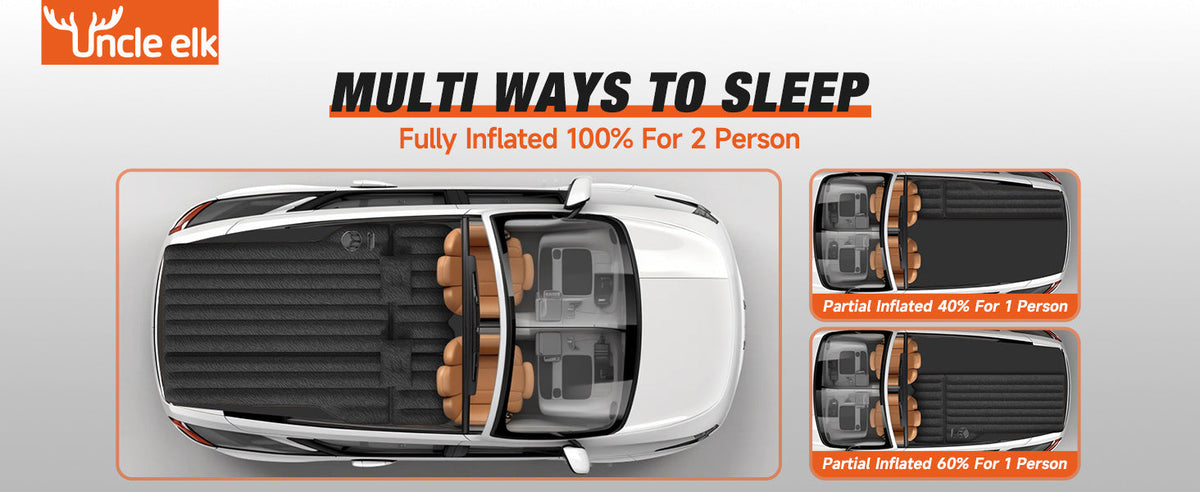 SUV Air Mattress Inflatable Car Bed 67x49x4 Inch Flocking Surface with Air Pump 2 Pillows Carrying Bag Solo or Couple Camping Road Trip Black Grey
