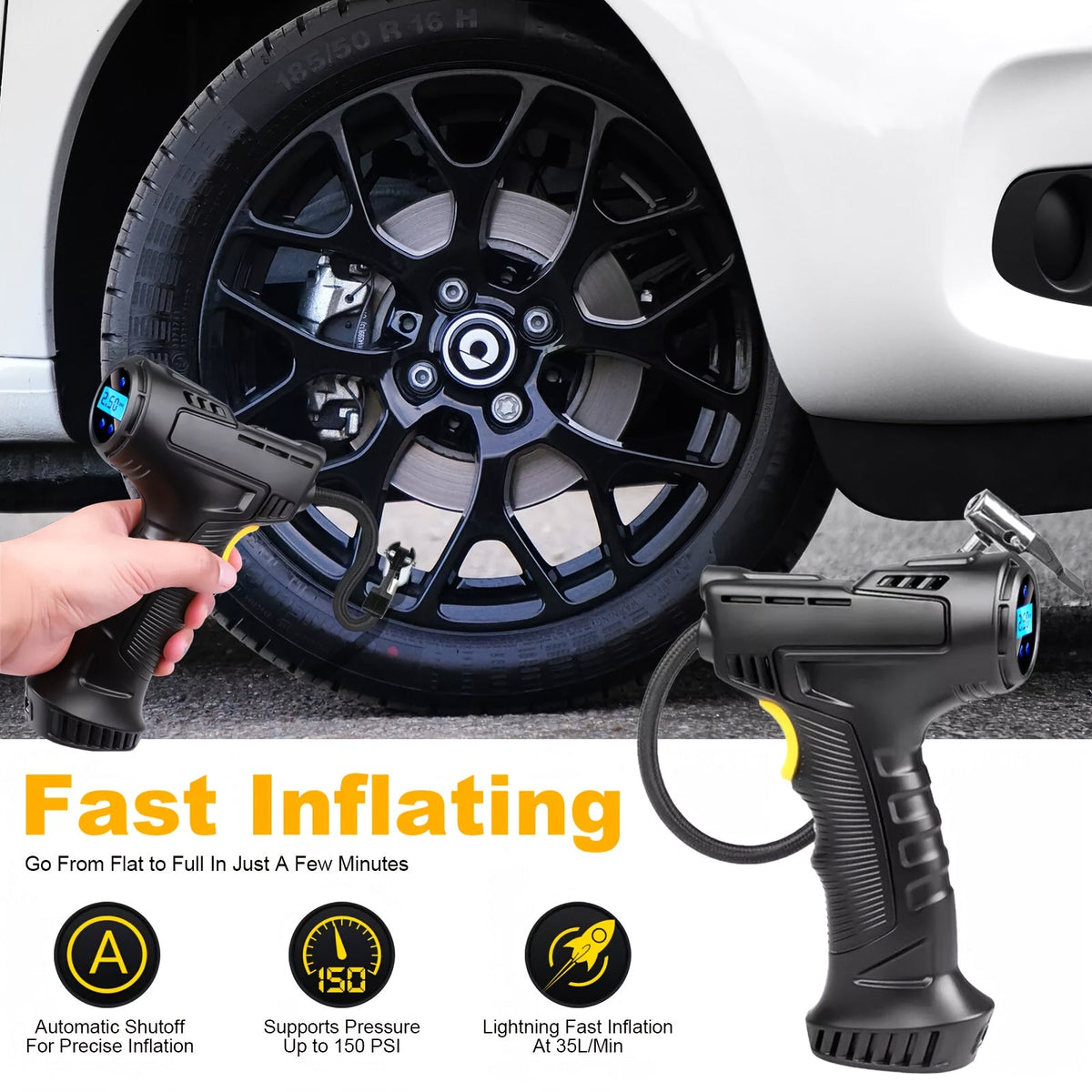 Wireless Tire Inflator Portable Air Compressor 5200mAh Rechargeable with Digital Display & Auto Shut-Off for Car Bicycle Balls – USB Charging