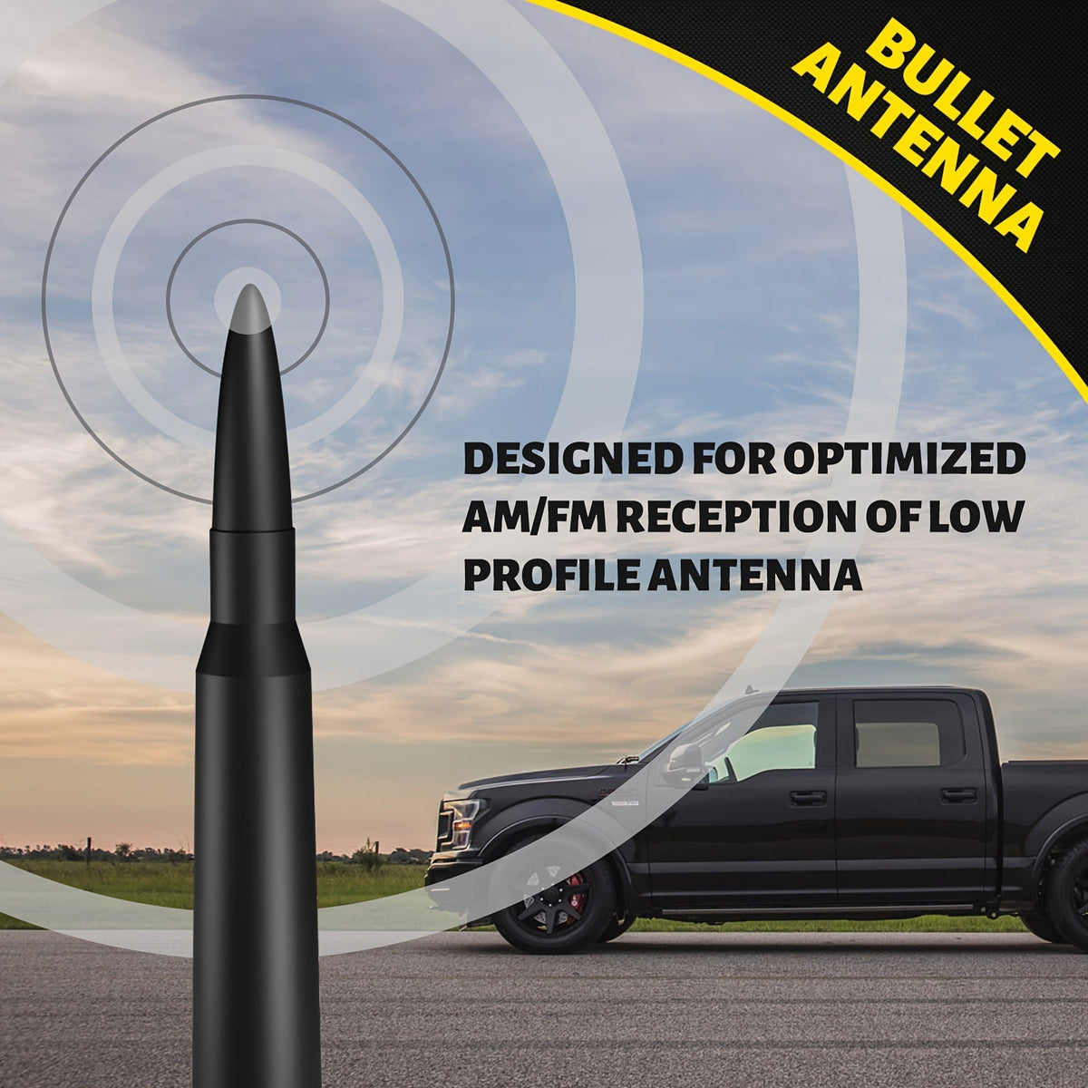 50 Cal Bullet Antenna for Trucks 5.3 Inch Black Aluminum, Fits Chevy Silverado, Ford F150 Bronco, Ram 1500, GMC Sierra, Jeep Wrangler, Toyota Tundra, 2-Pack