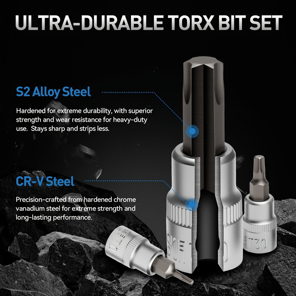 Torx Star Bit Socket Set 34/46-Piece – 3/8" Drive, CR-V & S2 Steel, E4–20 & T10–60, Tamper-Proof TT10–TT55, Adapter & Storage Case | Car & Home Use