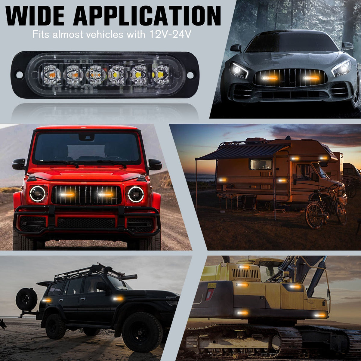 8PCS Ultra-Bright LED Light Bar Strip Kit, Truck Pickup Car Van RV Boat Lighting Decoration, Amber White Red Multi-Color Accent Lights