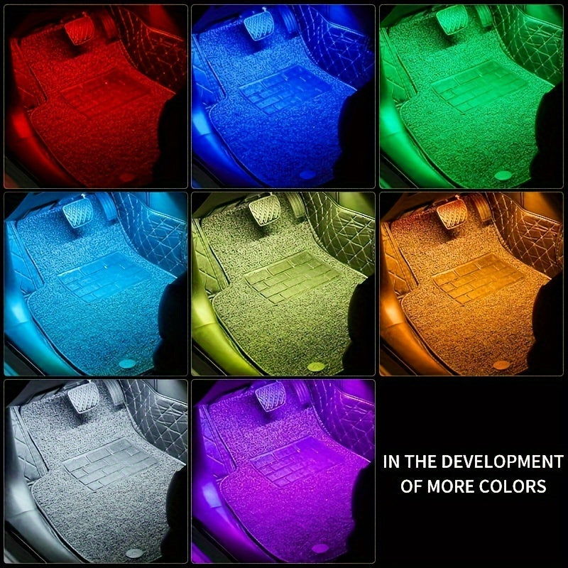 Car Interior LED Strip Lights RGB 48LED USB Powered Music Sync Remote Control Colorful Underfoot Ambient Lighting for Car SUV Truck 4pcs Set