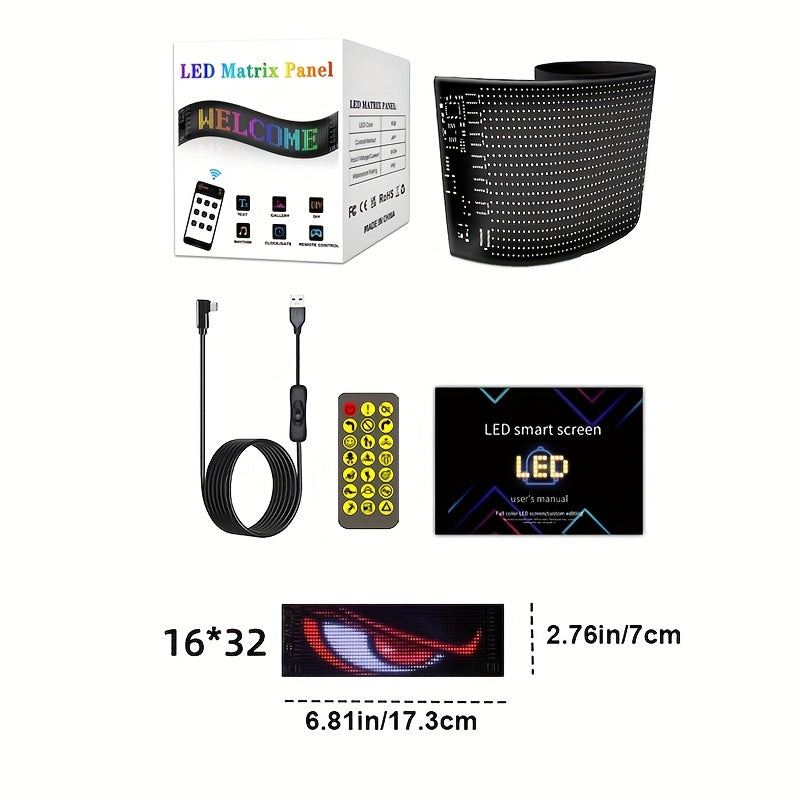 Programmable Scrolling LED Car Sign with App & Remote Control, USB Powered DIY Text Animation Graffiti Pattern, Rolling Display for Trucks SUVs Store Bar Hotel