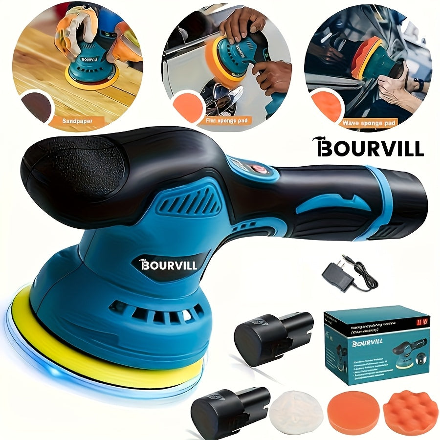 Cordless Car Polisher 5-Inch 8-Speed 5000RPM Battery-Powered Orbital Buffer for Car Detailing Scratch Removal Paint Correction by BOURVILL