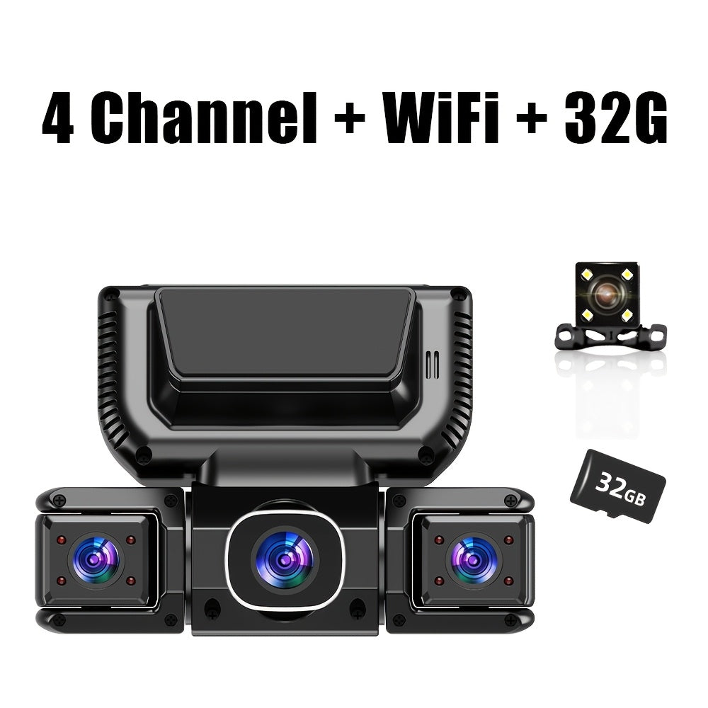 360° Dash Cam 4-Channel with Night Vision, 3.16" IPS Screen, WiFi, G-Sensor, Parking Mode & 32GB Card – Front Rear Side Car Camera