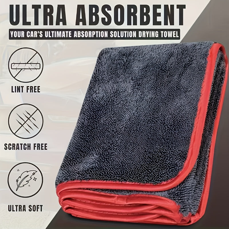 XXL Microfiber Car Drying Towel 2-Pack, Twist Ring Super Absorbent, Thickened for Cars Trucks Boats — Red & Gray Detail Cloth