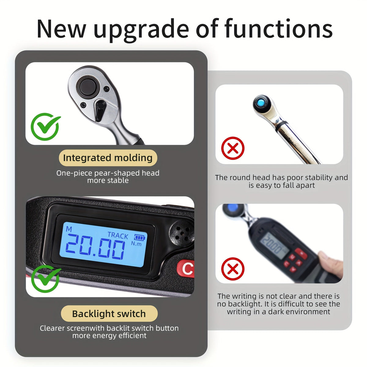 Digital Torque Wrench 1/2" & 3/8" Drive, LCD Display Buzzer & LED Alert, 4-Mode Cr-V, ±1% Accuracy, Preset & Data Storage, for Bike Motorcycle Auto Repair