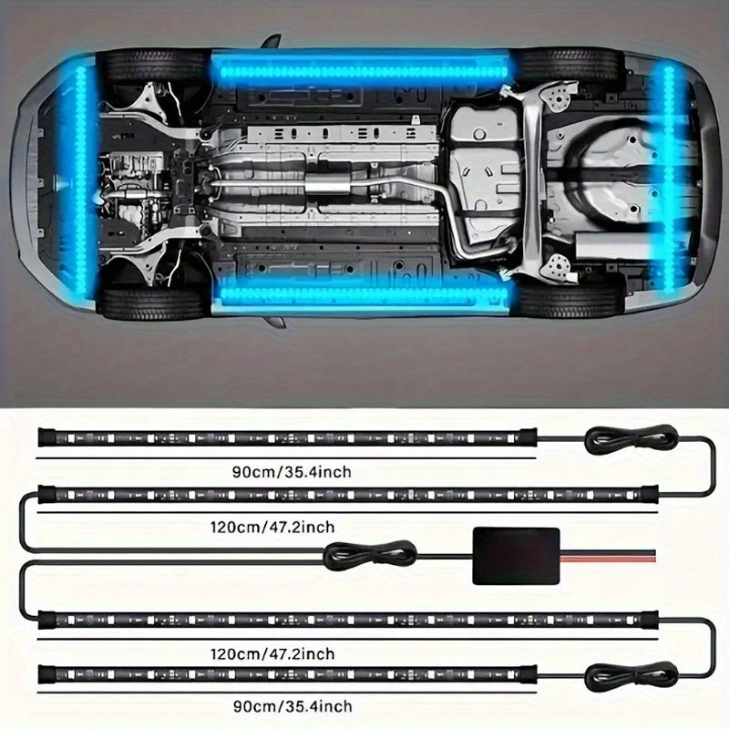 RGB LED Underglow Chassis Light Strip 4pcs App Remote Dual Control 16 Million Colors DC 12V Neon Ambient Kit for Car Pickup Truck SUV
