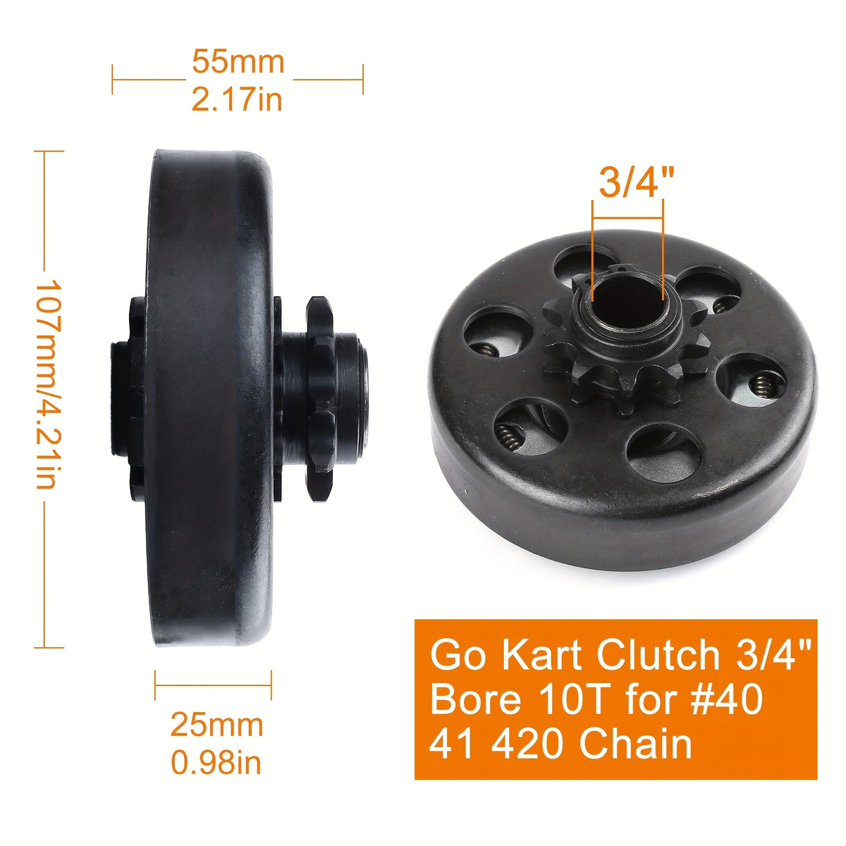 Go Kart Centrifugal Clutch 3/4" Bore 10T – Fits #40 41 420 Chain, Predator 212cc & Honda Clone Engines up to 6.5HP, Mini Bike Baja MB165 MB200