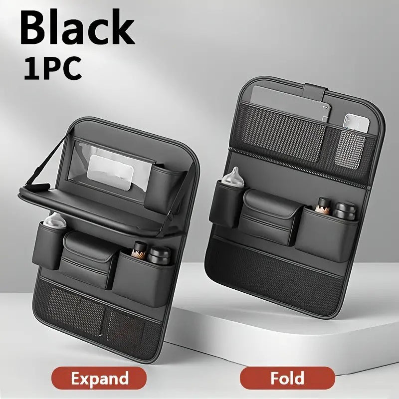 Faux Leather Car Seat Backrest Organizer with Foldable Table Tablet Stand Seat Protection Pad for Cars SUVs Black Gray Brown 1pc 2pcs