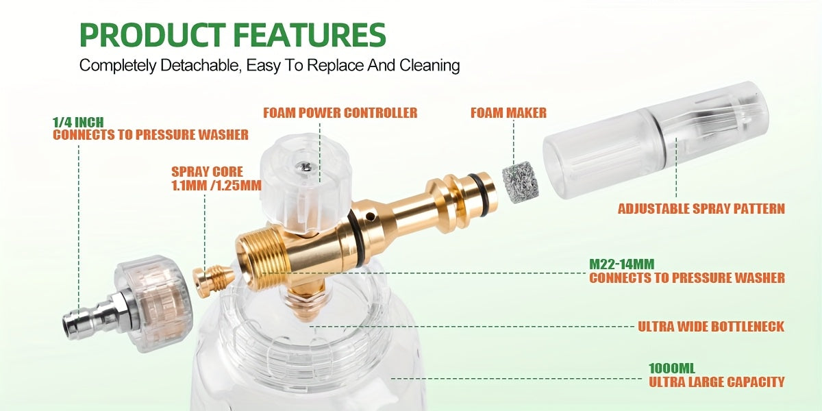 Pressure Washer Foam Cannon Kit 9-Piece – 5000 PSI Dual Connector | 5 Nozzle Tips & 1/4" Quick Connect | Car Wash Soap Sprayer