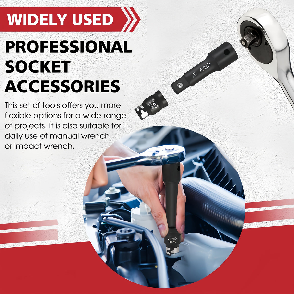 18-Piece Socket Extension Bar Set – CR-V Steel, 1/4" 3/8" 1/2" Drive, Adapters & Impact Bit Connectors