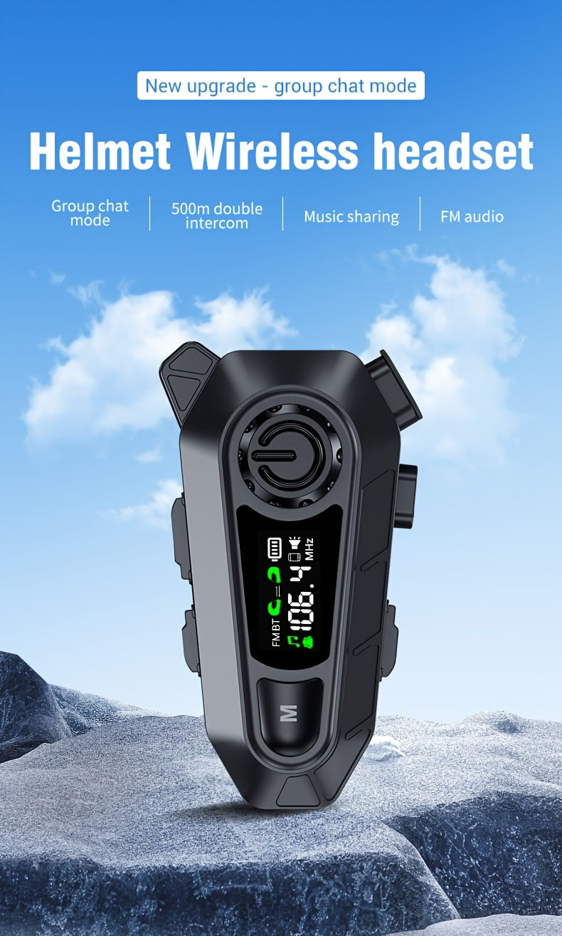 Motorcycle Helmet Bluetooth Intercom Headset – 500M Range, Group Chat, Music Sharing, FM Radio & Voice Control