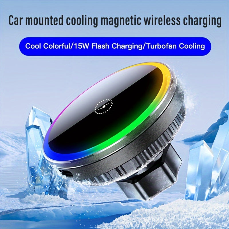 MagSafe Car Wireless Charger for iPhone 12-16, Magnetic Air Vent Mount, Qi1 Fast Charging, Dual Cooling Fans, Circular Design